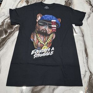 Humor Men's Rapper Bulldog "Everyday's A Struggle" Black Graphic Tee, Size S NWT